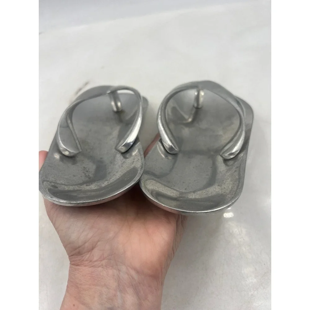 Vintage Metal Flip Flop Trinket Dish Set Silver Tone Decorative Tray
